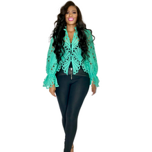 Load image into Gallery viewer, "So Unique" Mint Green Crochet Blouse/Top