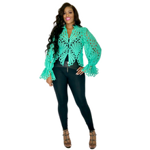 Load image into Gallery viewer, "So Unique" Mint Green Crochet Blouse/Top