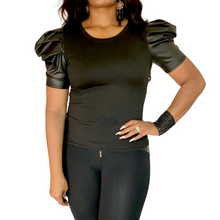 Load image into Gallery viewer, "Edgy" Faux Leather Puff Sleeve Top
