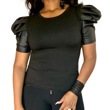 Load image into Gallery viewer, "Edgy" Faux Leather Puff Sleeve Top