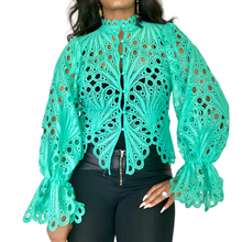 Load image into Gallery viewer, "So Unique" Mint Green Crochet Blouse/Top