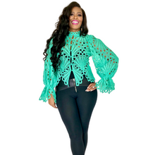 Load image into Gallery viewer, "So Unique" Mint Green Crochet Blouse/Top