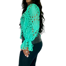 Load image into Gallery viewer, "So Unique" Mint Green Crochet Blouse/Top