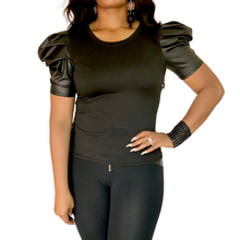 Load image into Gallery viewer, &quot;Edgy&quot; Faux Leather Puff Sleeve Top
